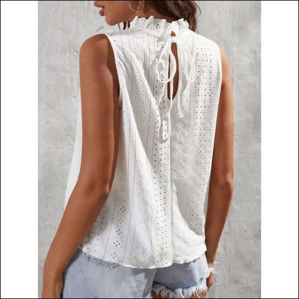 Chic Tied Eyelet Mock Neck Tank - Tops on Sale Worldwide Shipping