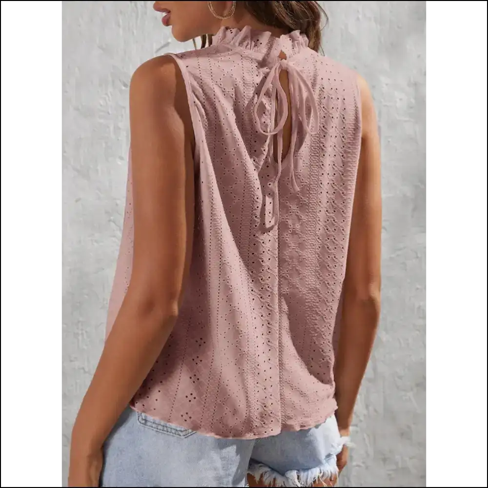 Chic Tied Eyelet Mock Neck Tank - Tops on Sale Worldwide Shipping