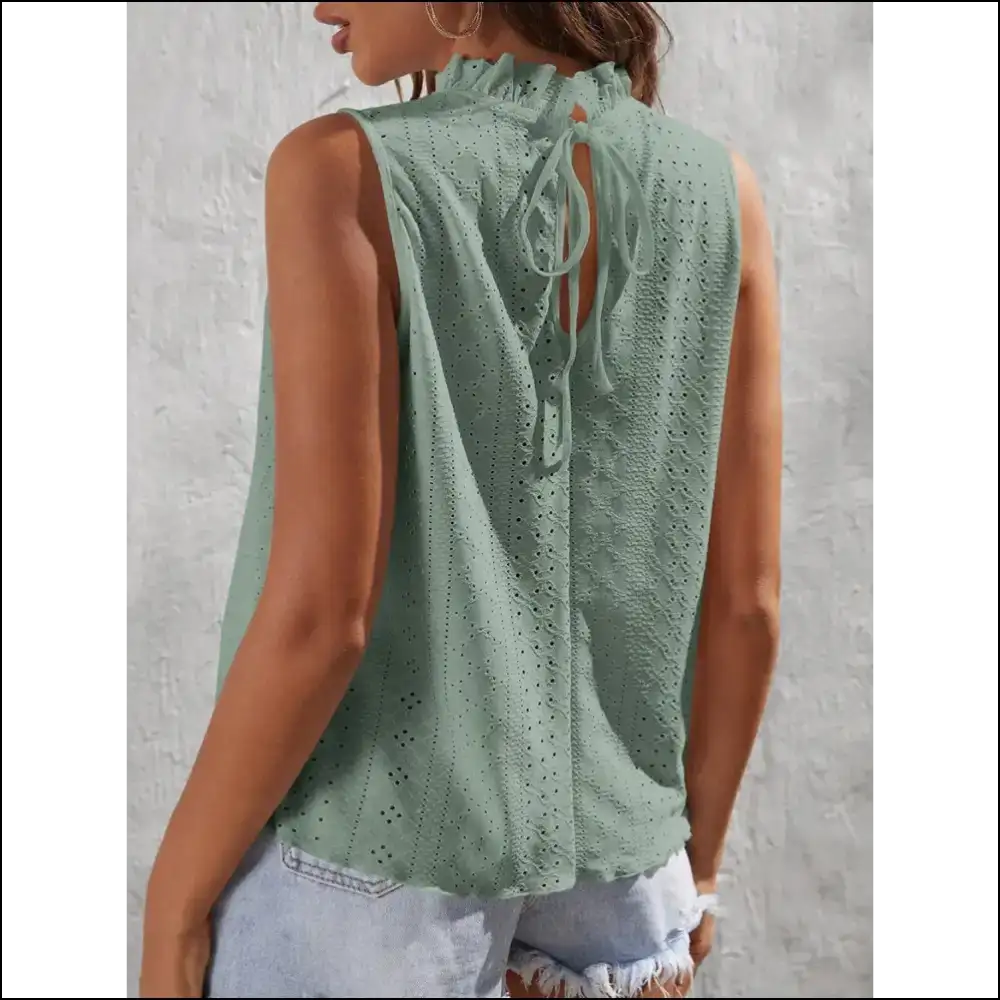 Chic Tied Eyelet Mock Neck Tank - Tops on Sale Worldwide Shipping