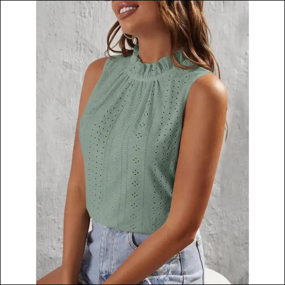 Chic Tied Eyelet Mock Neck Tank - Tops on Sale Worldwide Shipping