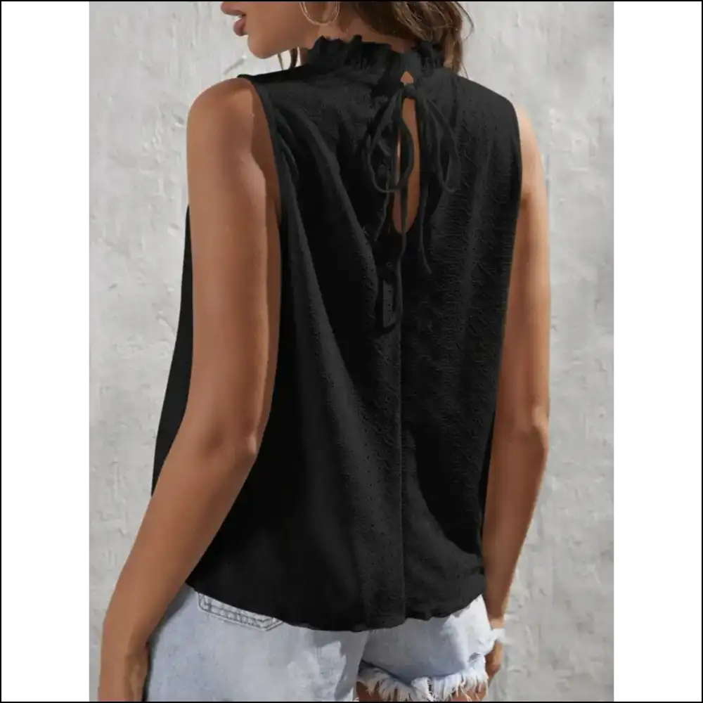 Chic Tied Eyelet Mock Neck Tank - Tops on Sale Worldwide Shipping