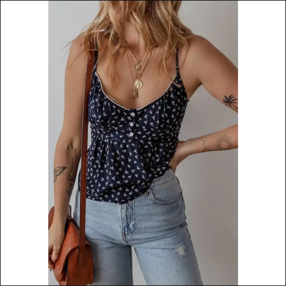 Chic Tied Printed Cami: Because Adulting Requires Fabulous Comfort 😜✨ - Tank Tops on Sale Worldwide Shipping
