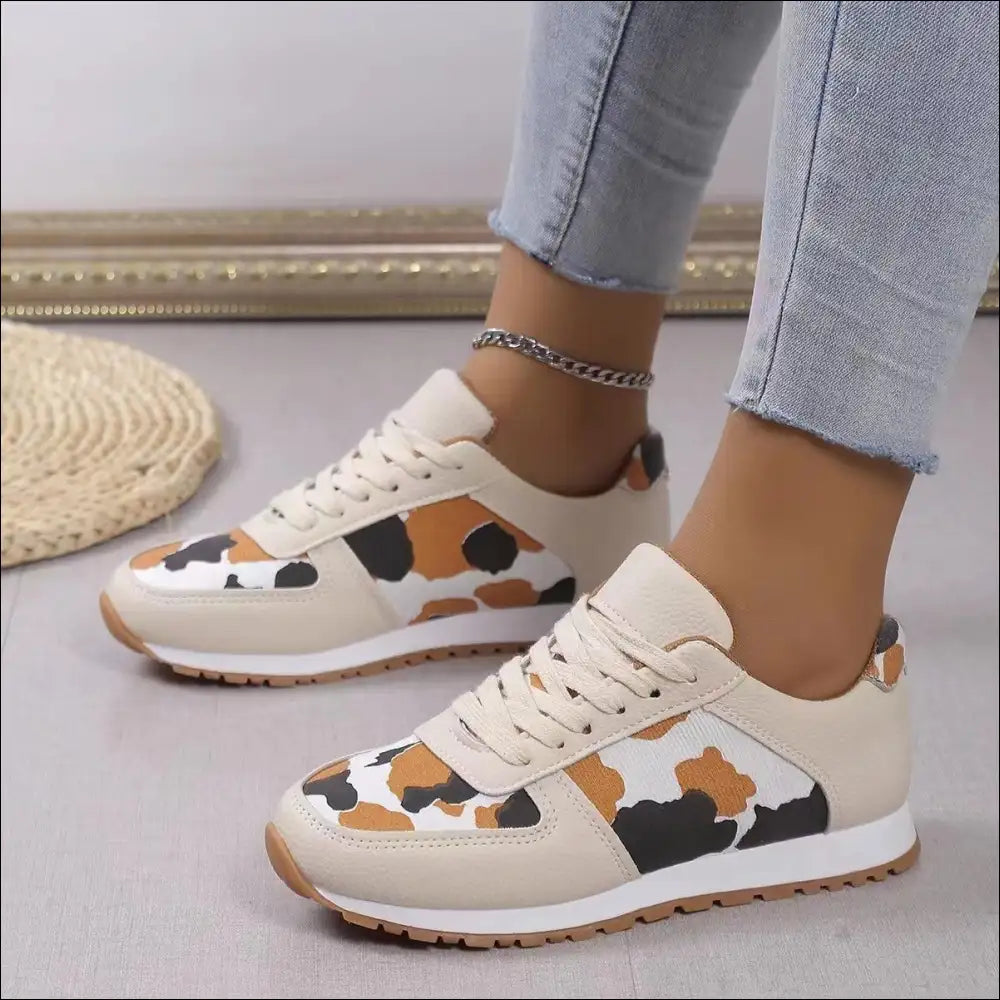 Chic Tied Printed Pu Leather Flats for Trendy Women - Ivory / 37(us6) - Athletic Shoes on Sale Worldwide Shipping