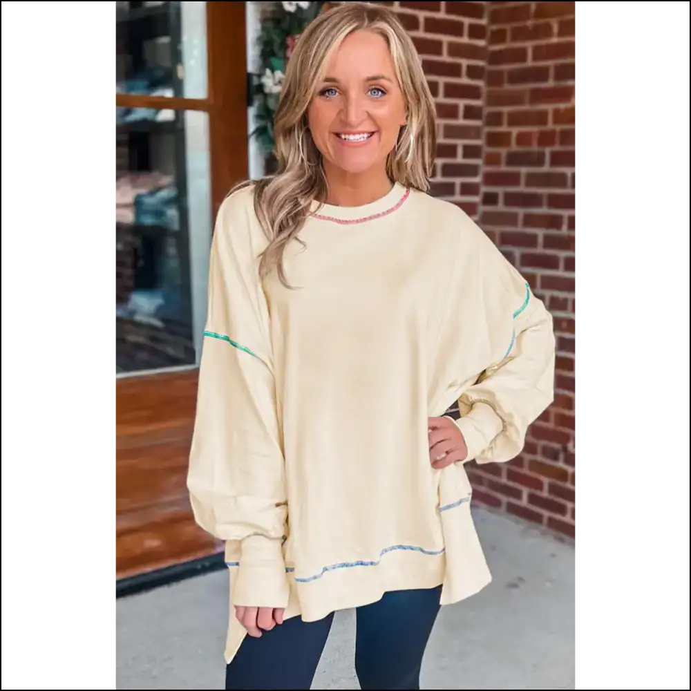 Chic White Contrast Stitch Oversized Sweatshirt: Cozy! π - Sweatshirts & Hoodies on Sale Worldwide Shipping