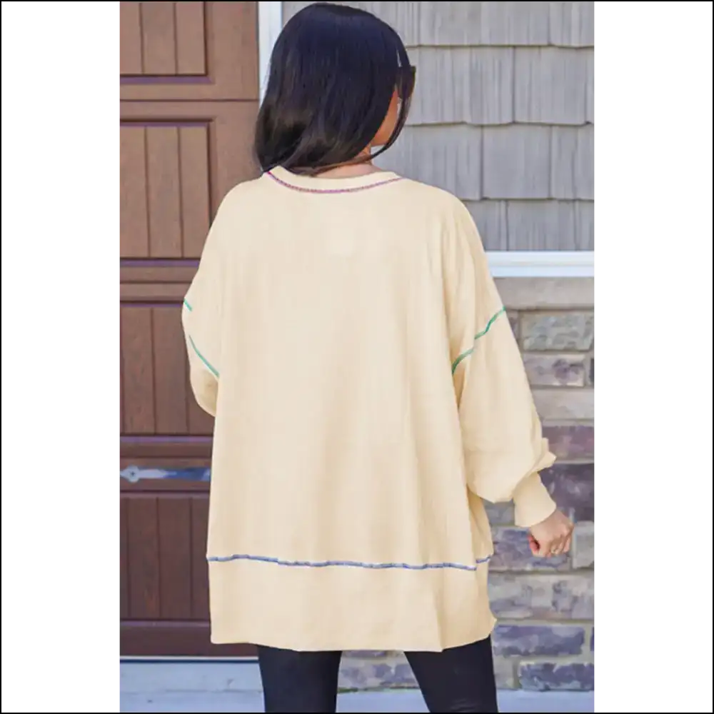Chic White Contrast Stitch Oversized Sweatshirt: Cozy! π - Sweatshirts & Hoodies on Sale Worldwide Shipping