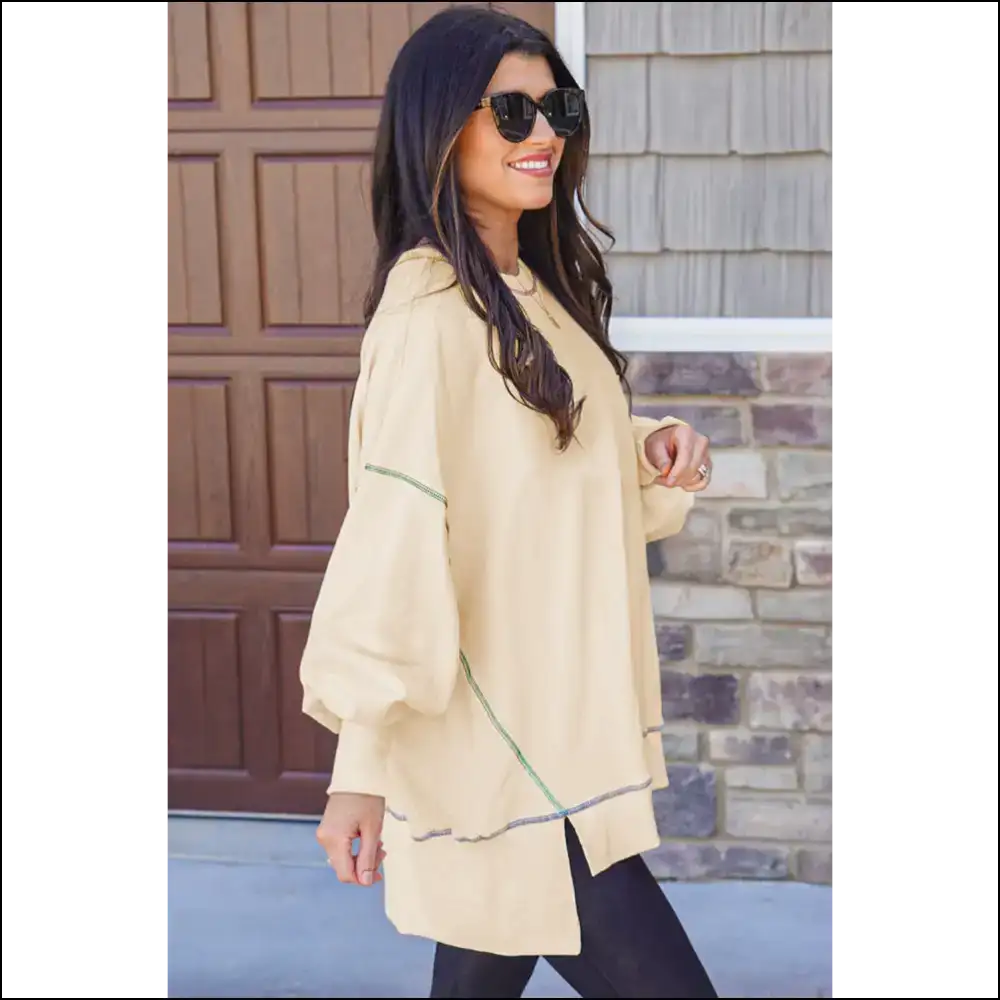 Chic White Contrast Stitch Oversized Sweatshirt: Cozy! π - Sweatshirts & Hoodies on Sale Worldwide Shipping
