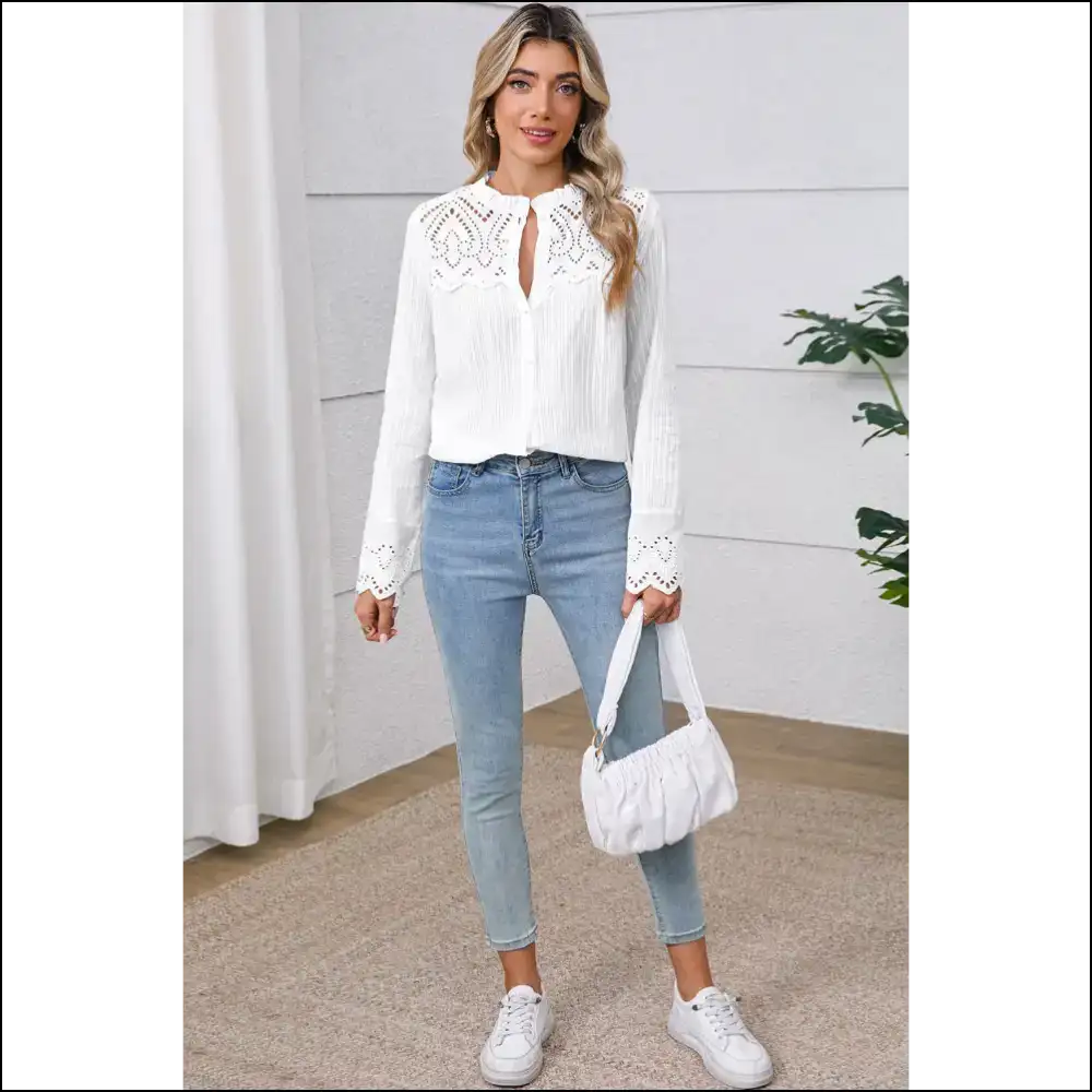 Chic White Eyelet: so Fancy Youll Faint π - Blouses on Sale Worldwide Shipping