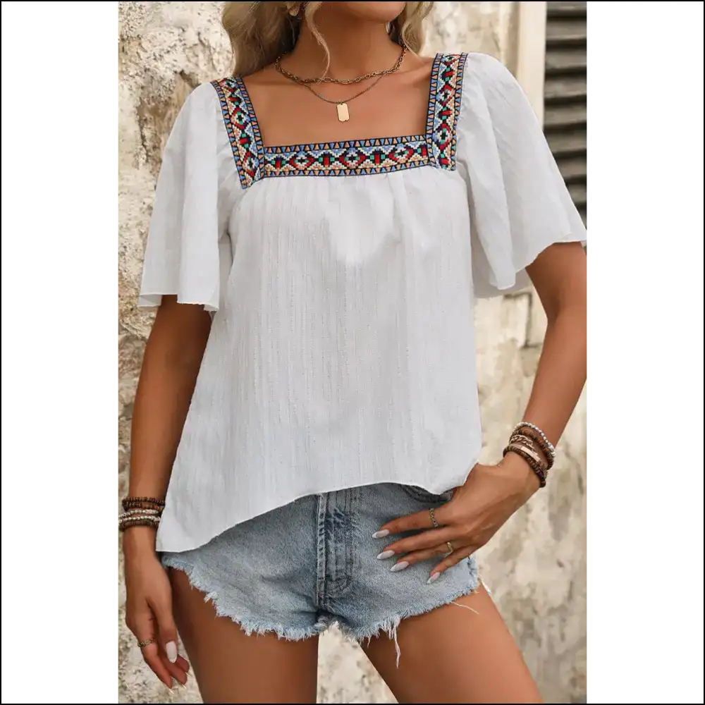 Chic White Geometric Blouse: Finally a Top that Understands my Chaos π - s - Blouses on Sale Worldwide Shipping
