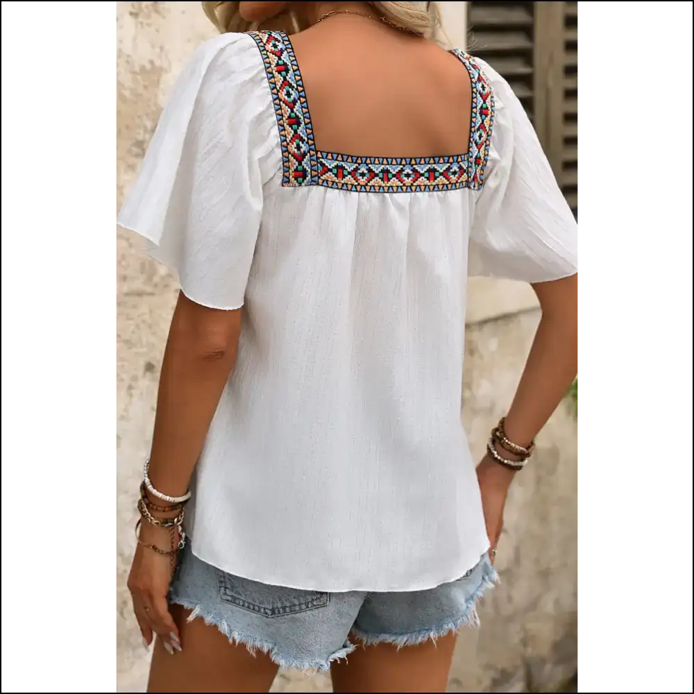 Chic White Geometric Blouse: Finally a Top that Understands my Chaos π - Blouses on Sale Worldwide Shipping