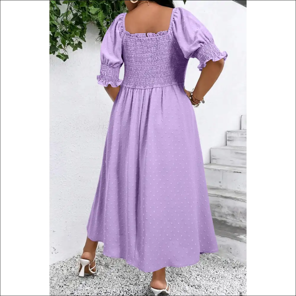 Chic White Swiss Dot Plus Size Dress with Smocked Frill Neck - Dresses on Sale Worldwide Shipping