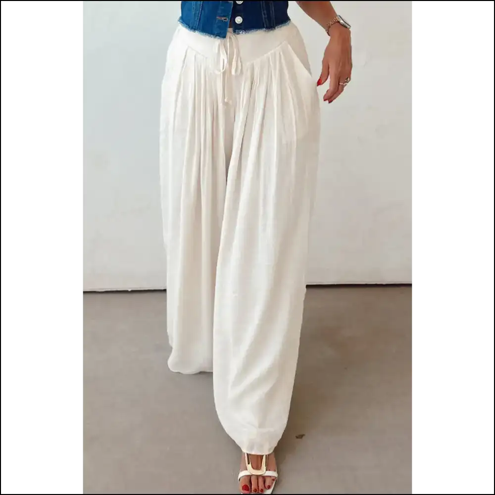 Chic White Tie Waist Pants: Fabulous Leg Prison ๐ - Pants on Sale Worldwide Shipping