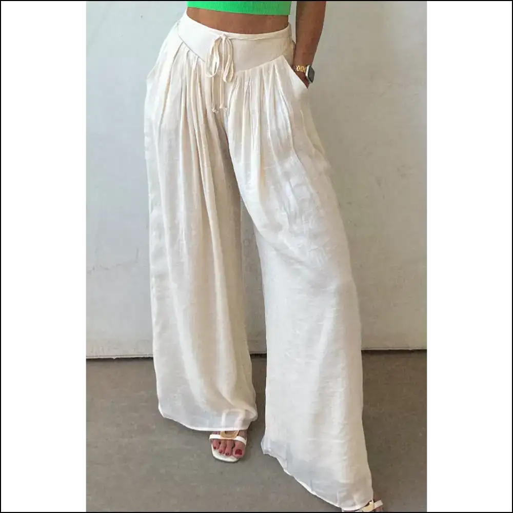 Chic White Tie Waist Pants: Fabulous Leg Prison ๐ - Pants on Sale Worldwide Shipping