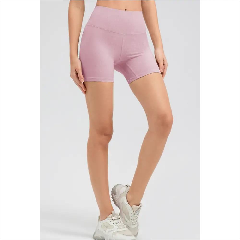 Chic Wide Waistband Slim Fit Sports Shorts - Mauve / l - on Sale Worldwide Shipping