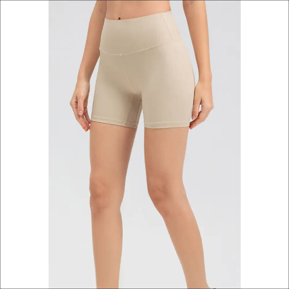 Chic Wide Waistband Slim Fit Sports Shorts - Tan / l - on Sale Worldwide Shipping