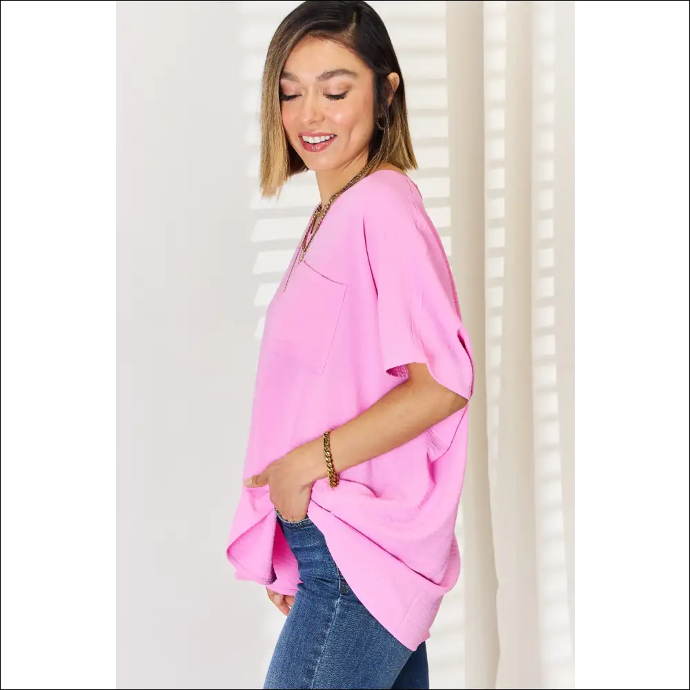 Chic Zenana Textured Short Sleeve Blouse - Blouses on Sale Worldwide Shipping