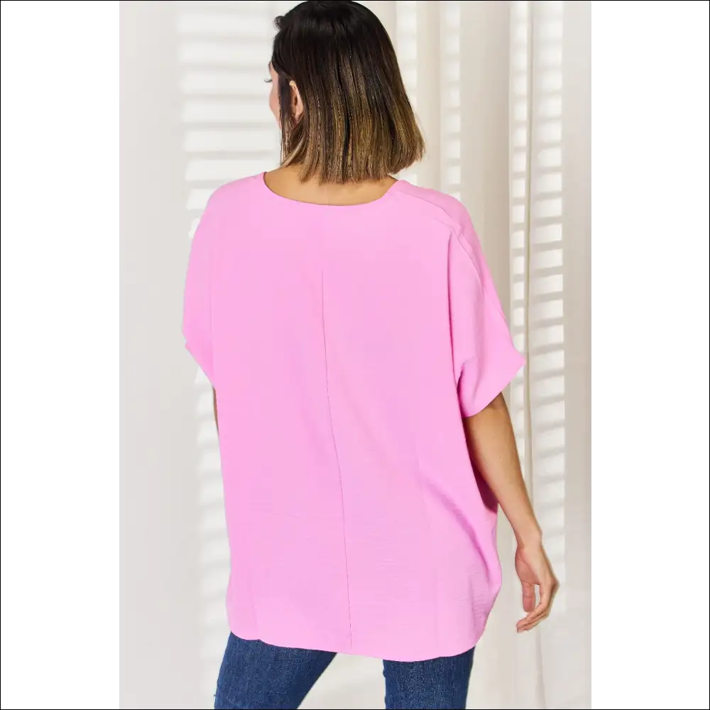 Chic Zenana Textured Short Sleeve Blouse - Blouses on Sale Worldwide Shipping
