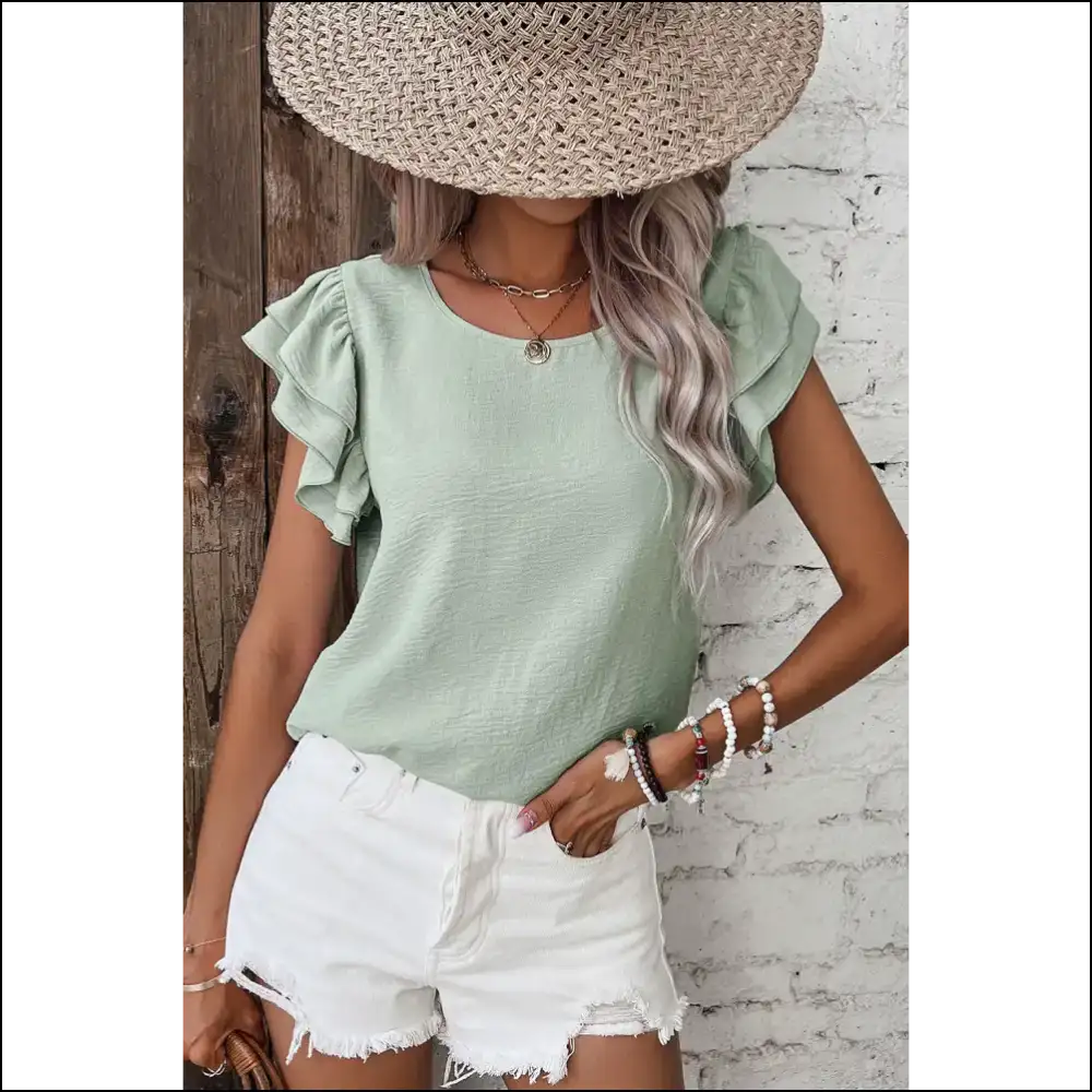 Clearly Aqua Ruffle Sleeve: my New Bff (blouse Friend Forever) ๐ - Aruba Blue / s - Blouses on Sale Worldwide Shipping