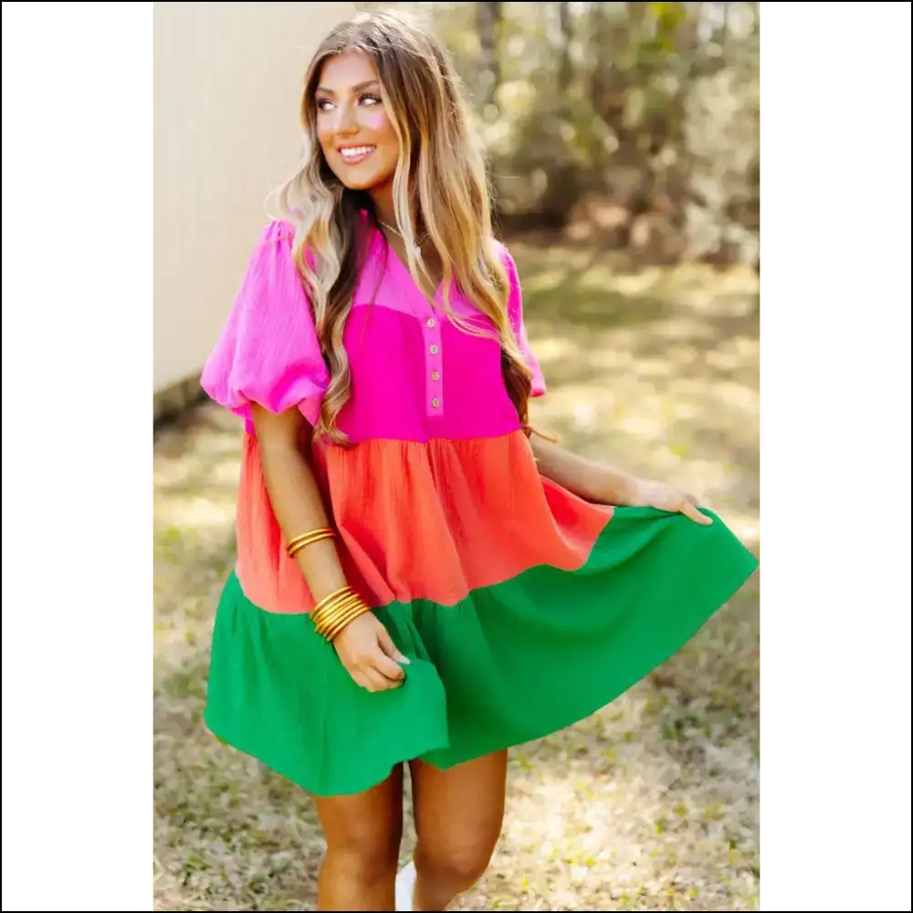 Color Block Tiered Dress: Fashionably Clueless 🤪 Needful Things - Short Dresses on Sale Worldwide Shipping