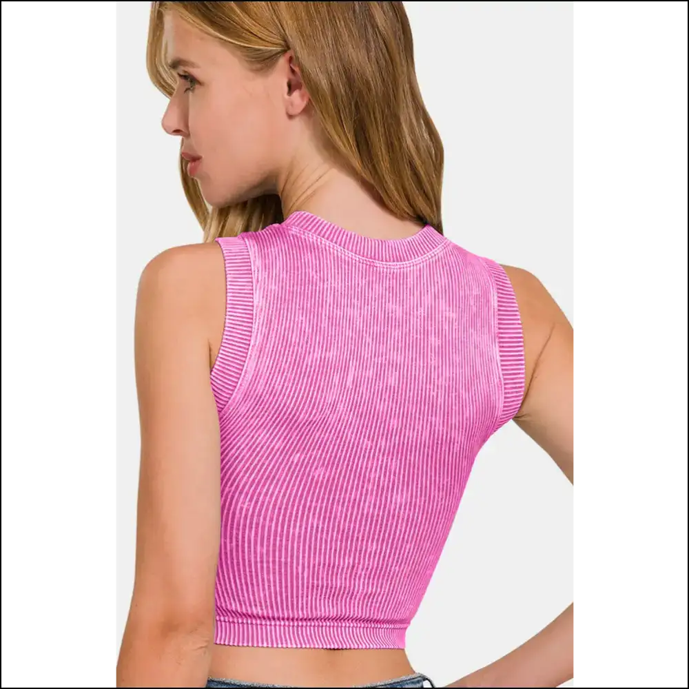 Conquer Workouts and Chill in Style with Zenana Washed Ribbed Crop Tank - Tops on Sale Worldwide Shipping