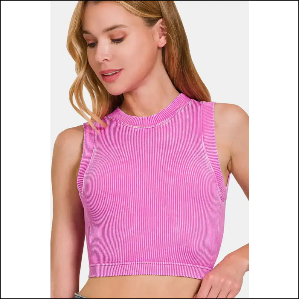 Conquer Workouts and Chill in Style with Zenana Washed Ribbed Crop Tank - Mauve / S/m - Tops on Sale Worldwide Shipping