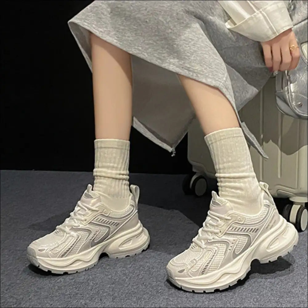 Contrast Mesh Platform Athletic - White / 35(us4) - Shoes on Sale Worldwide Shipping