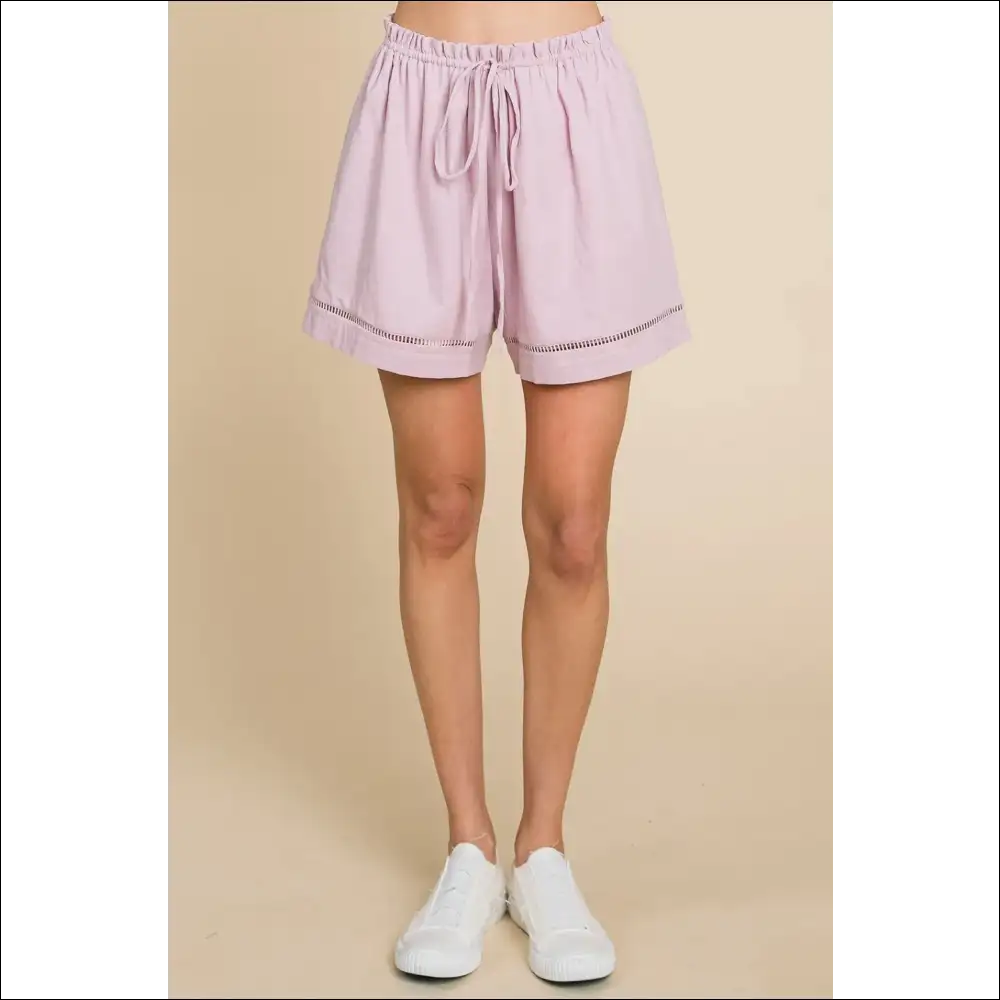 Cotton Bleu High Waist Drawstring Shorts - on Sale Worldwide Shipping
