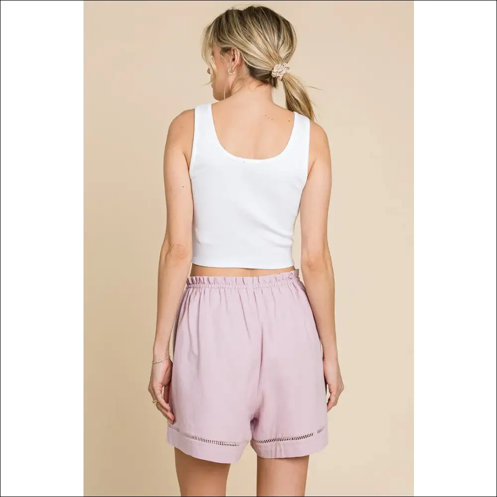 Cotton Bleu High Waist Drawstring Shorts - on Sale Worldwide Shipping