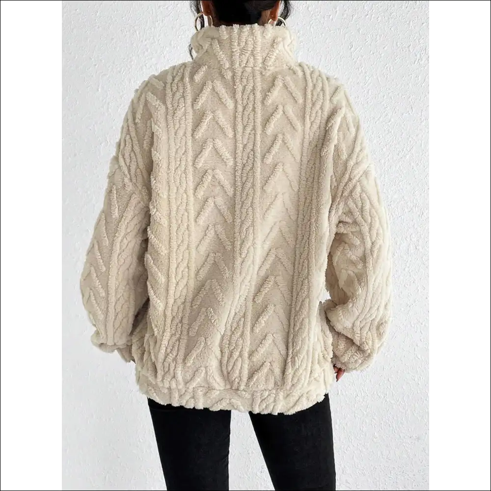 Cozy Chic Fuzzy Quarter Zip Long Sleeve Sweatshirt - Sweatshirts & Hoodies on Sale Worldwide Shipping