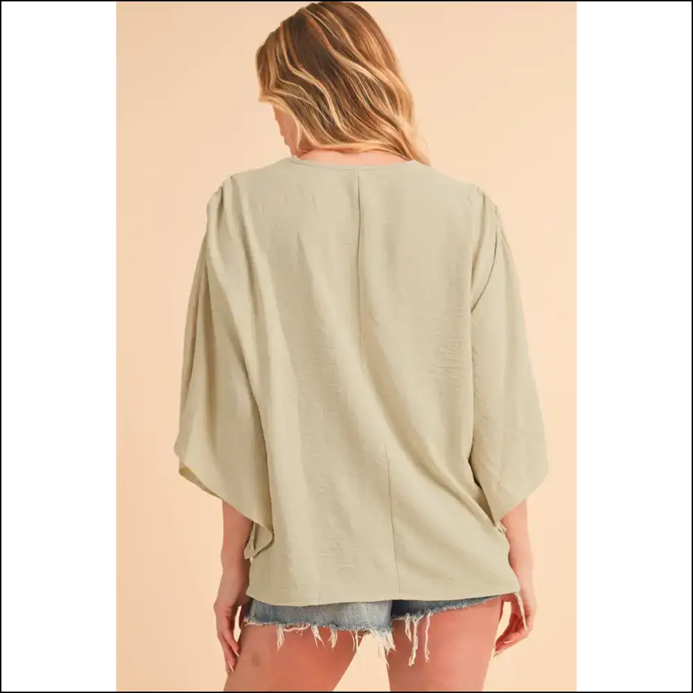 Crinkled v Neck Ruffled Sleeve Blouse: Goddess Mode Activated ๐ - Blouses on Sale Worldwide Shipping