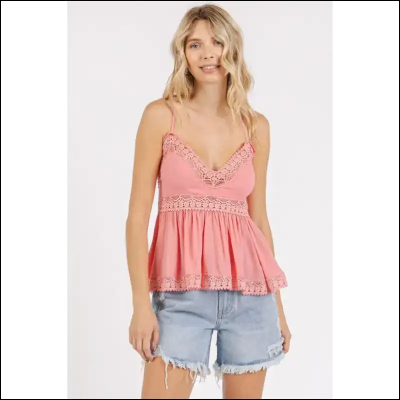 Crisscross Back Lace Detail V-neck Cami - Tank Tops on Sale Worldwide Shipping