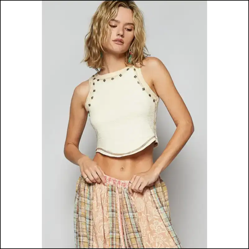 Cropped Tank: Wear your Attitude with Edgy Studded Flair from Needful Things! π - Cream / l - Tank Tops on Sale Worldwide Shipping