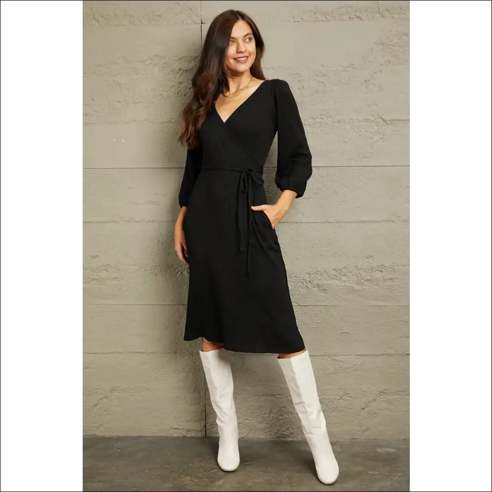 Culture Code Surplice Flare Ruching Midi Dress - Dresses on Sale Worldwide Shipping