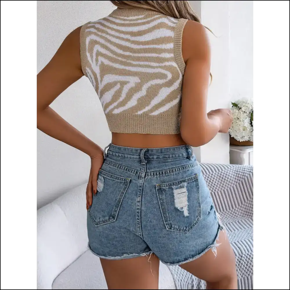 Cutout Animal Print Round Neck Tank - Tops on Sale Worldwide Shipping