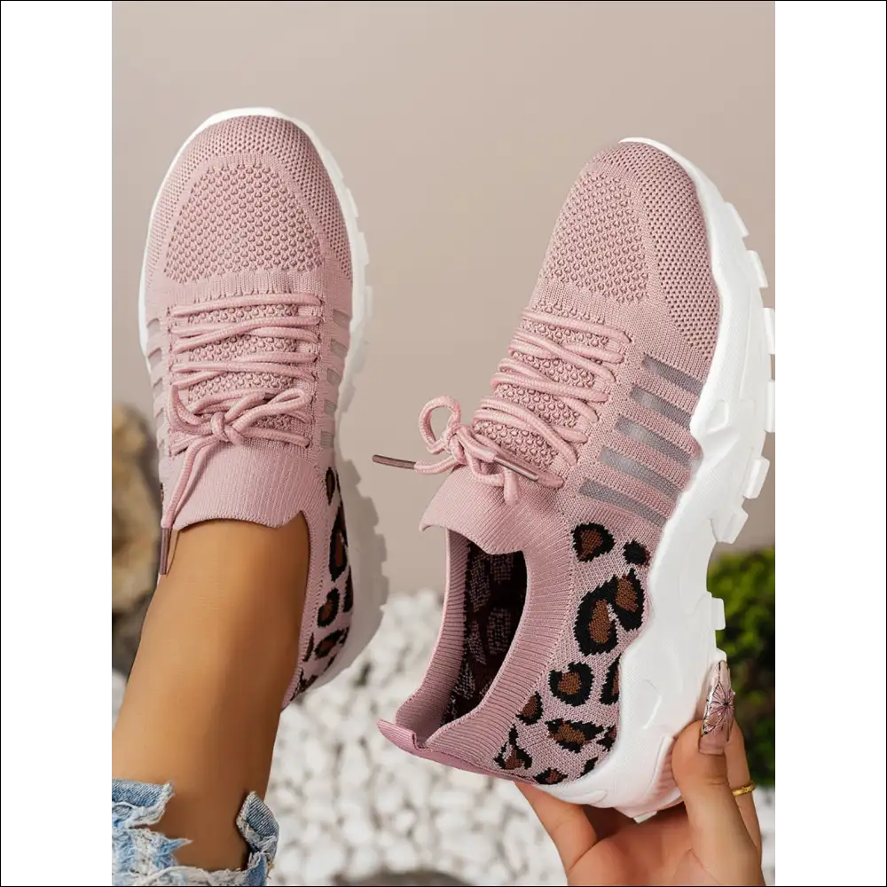 Cutout Leopard Lace Up Mesh Athletic Shoes - on Sale Worldwide Shipping