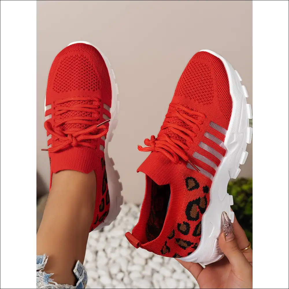 Cutout Leopard Lace Up Mesh Athletic Shoes - on Sale Worldwide Shipping