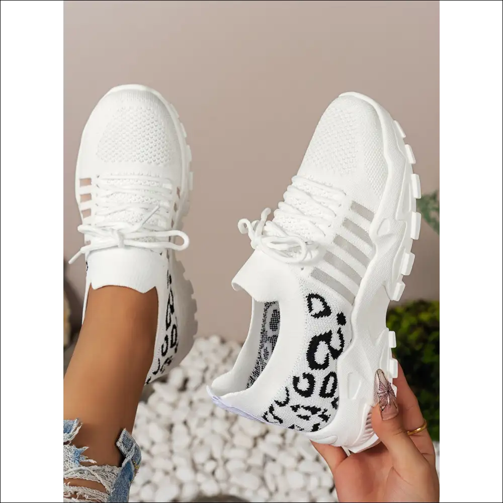 Cutout Leopard Lace Up Mesh Athletic Shoes - on Sale Worldwide Shipping