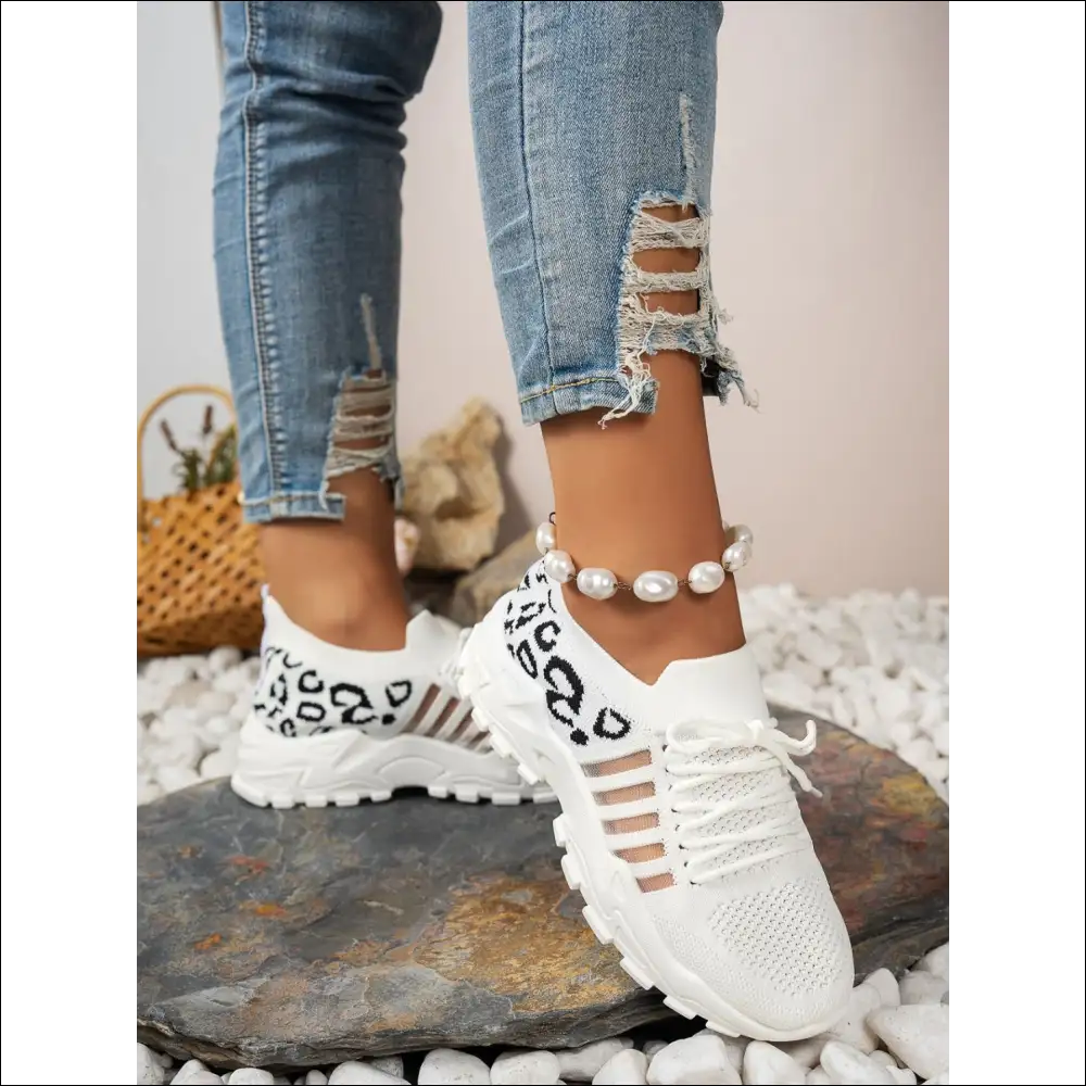 Cutout Leopard Lace Up Mesh Athletic Shoes - on Sale Worldwide Shipping