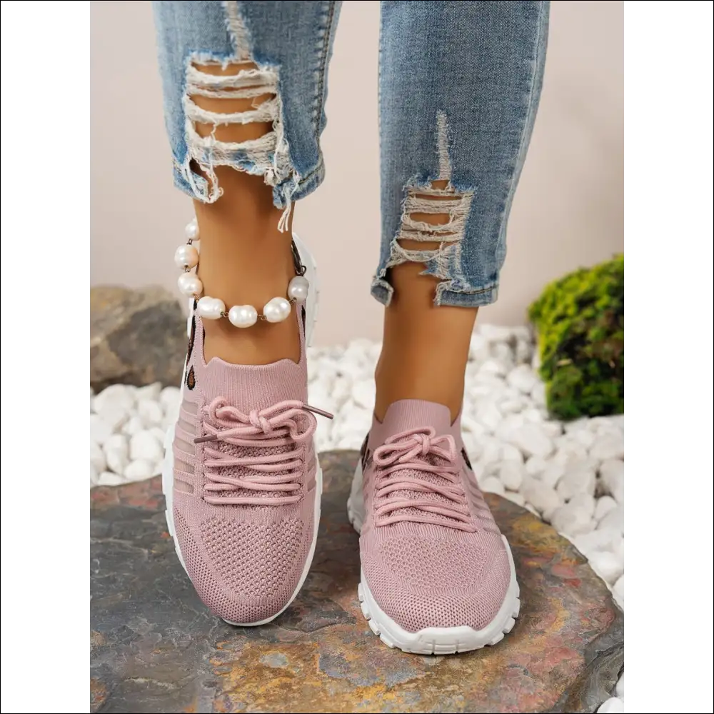 Cutout Leopard Lace Up Mesh Athletic Shoes - on Sale Worldwide Shipping