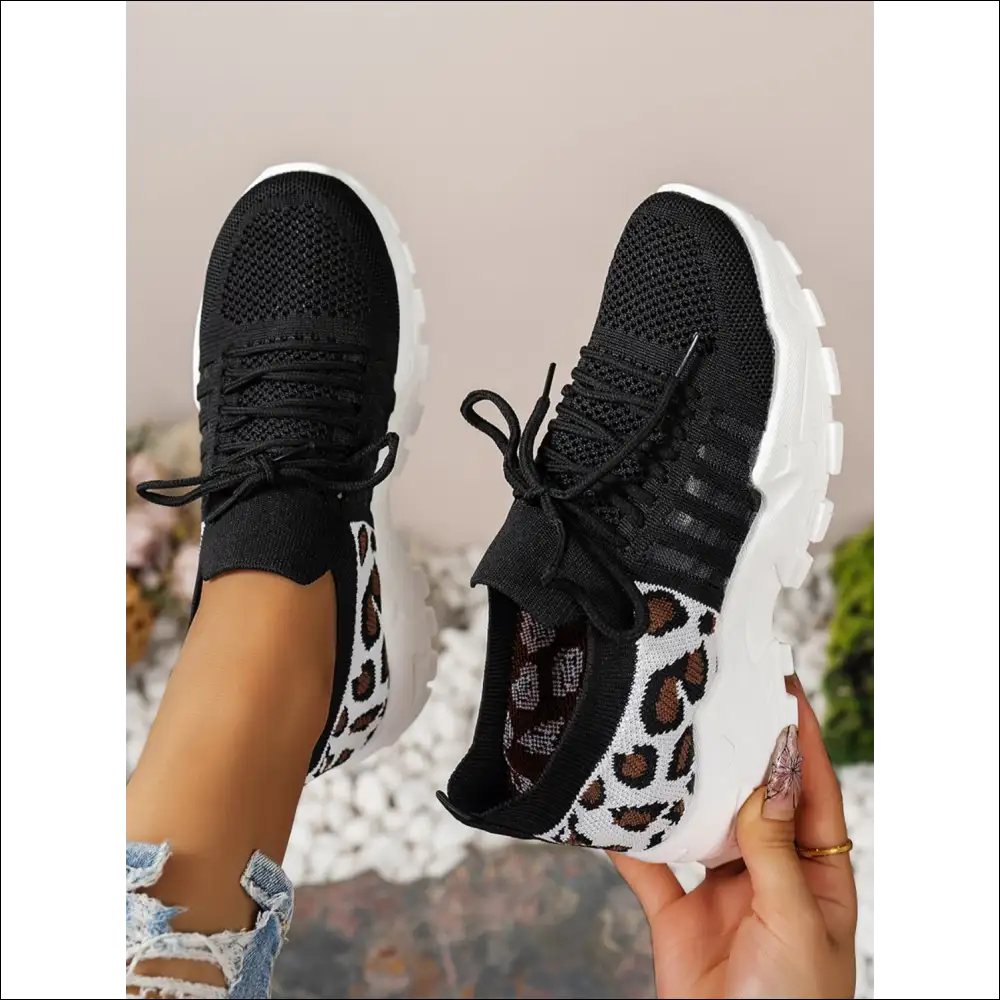 Cutout Leopard Lace Up Mesh Athletic Shoes - on Sale Worldwide Shipping