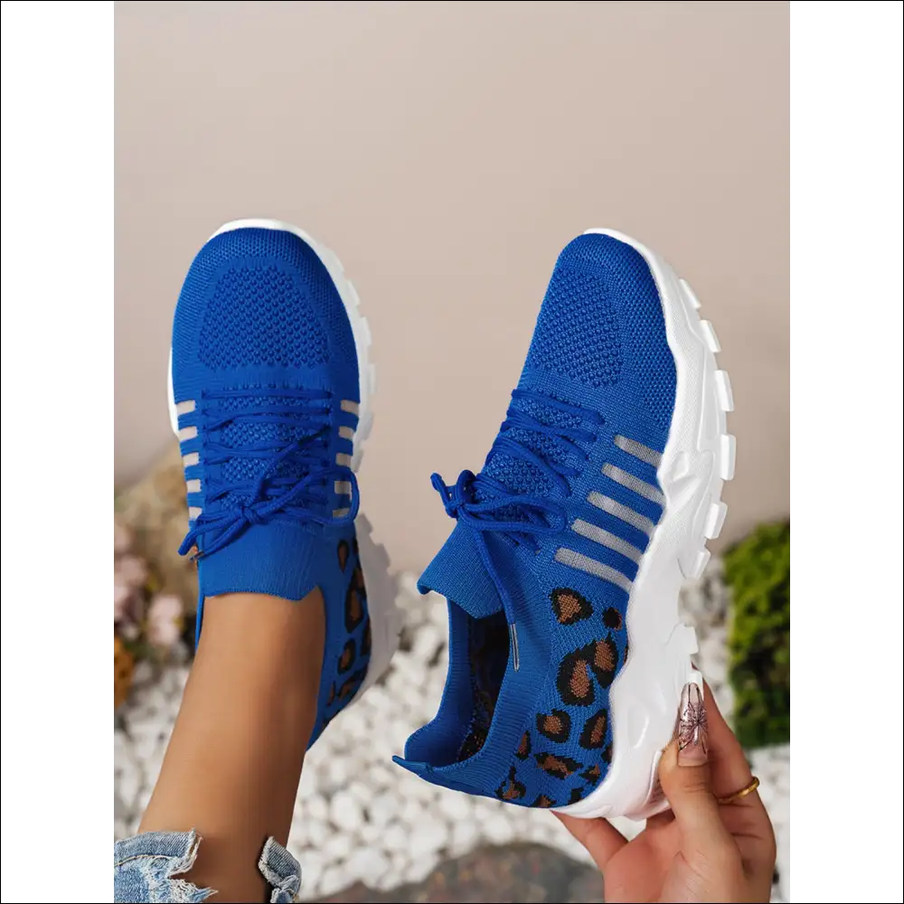 Cutout Leopard Lace Up Mesh Athletic Shoes - on Sale Worldwide Shipping