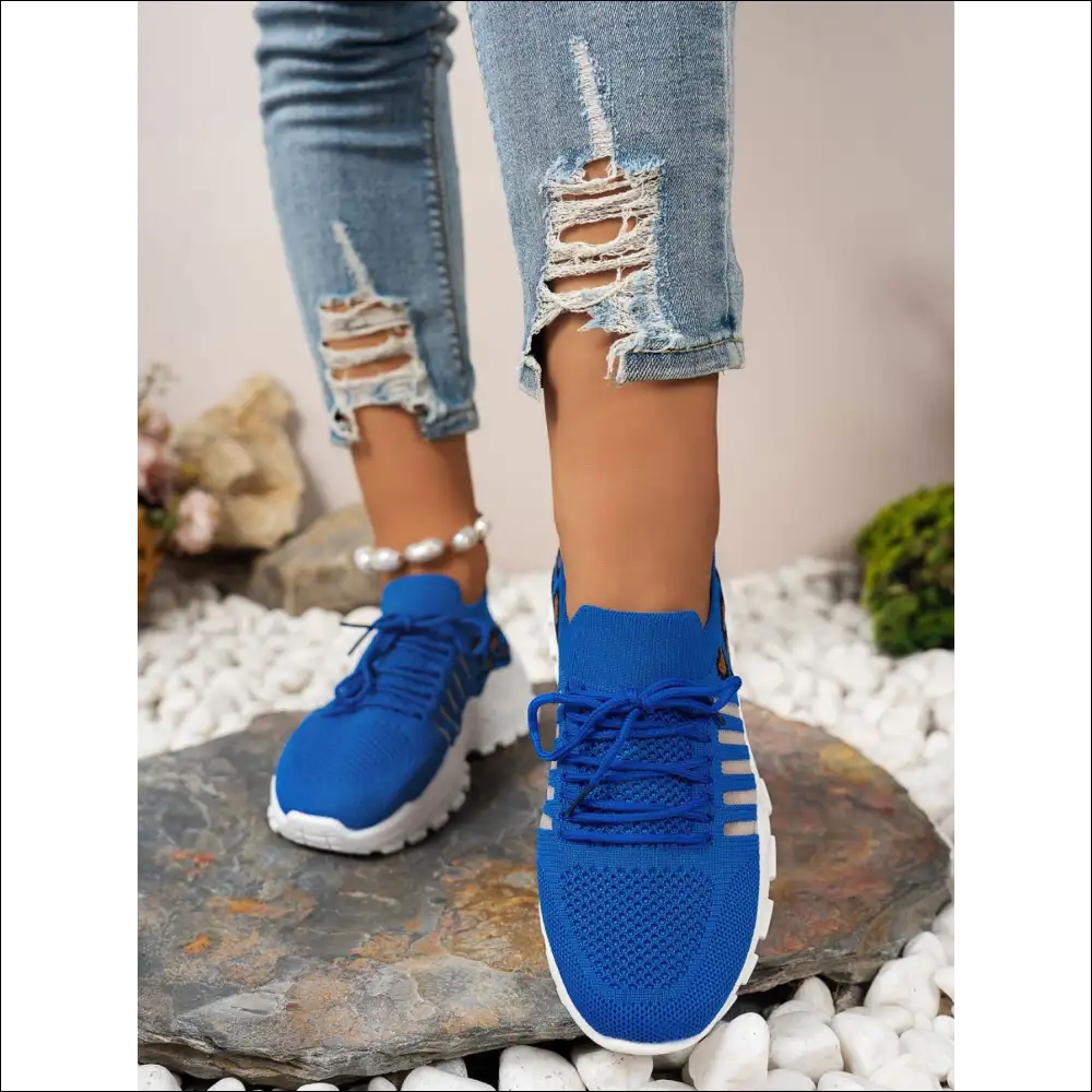 Cutout Leopard Lace Up Mesh Athletic Shoes - on Sale Worldwide Shipping