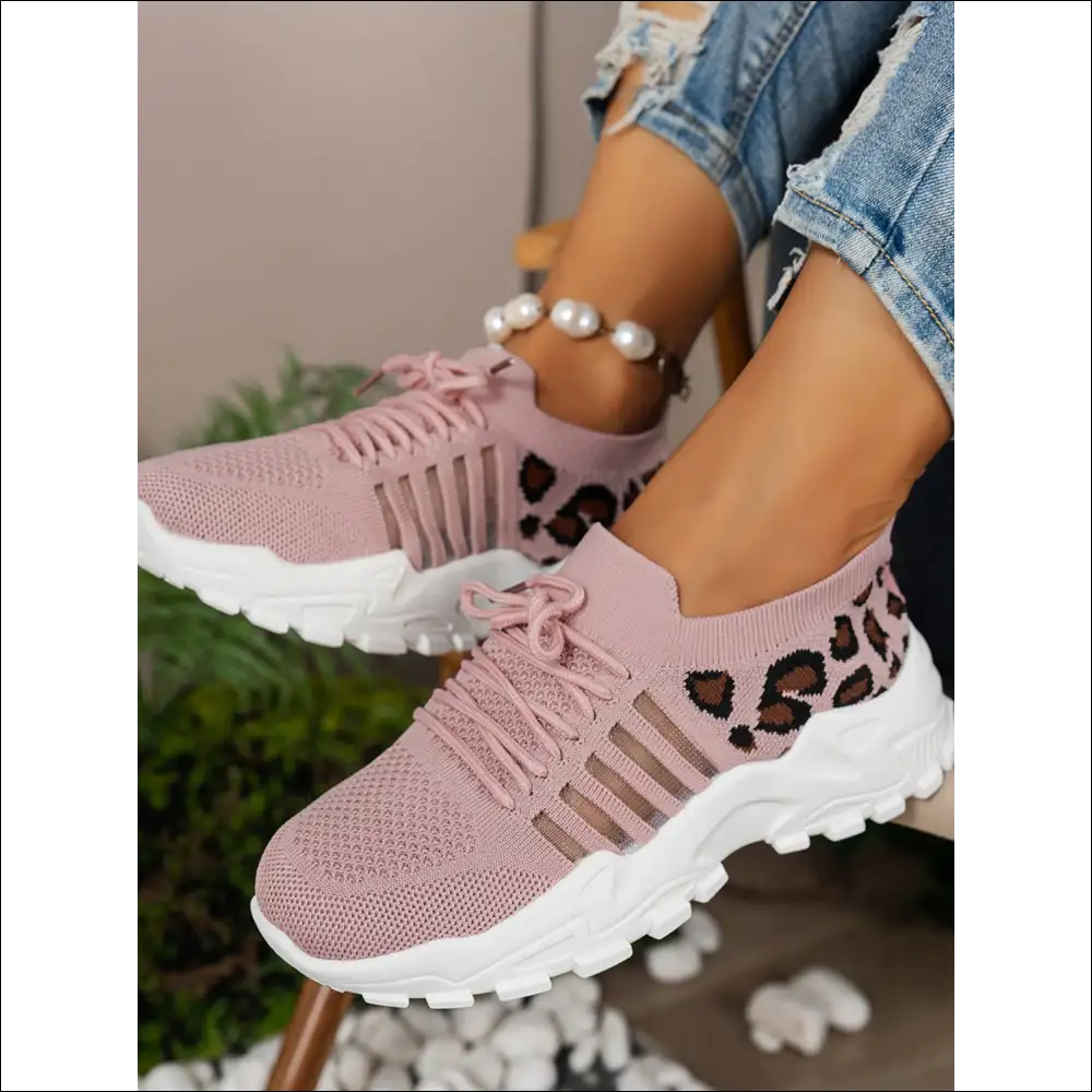 Cutout Leopard Lace Up Mesh Athletic Shoes - on Sale Worldwide Shipping
