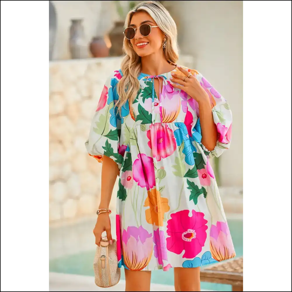 Dark Blue Floral Dress: Dressed to Frill π Needful Things - White / s - Short Dresses on Sale Worldwide Shipping
