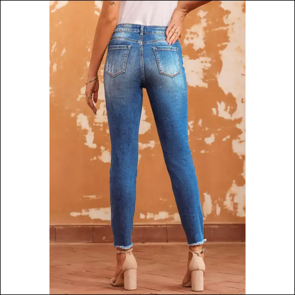 Dark Blue Skinny Jeans: Leg Day Raw Hem Zero Regrets π Needful Things - Jeans on Sale Worldwide Shipping