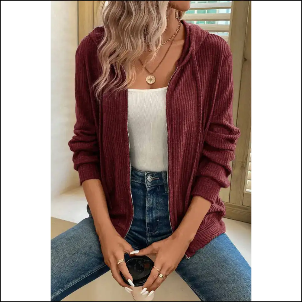Dark Grey Ribbed Zip Hoodie: Slay Needful Things! π Chic Domination! - Red Dahlia / s - Sweatshirts & Hoodies on Sale Worldwide Shipping