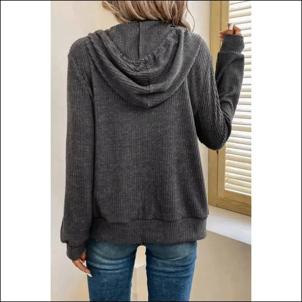 Dark Grey Ribbed Zip Hoodie: Slay Needful Things! π Chic Domination! - Sweatshirts & Hoodies on Sale Worldwide Shipping