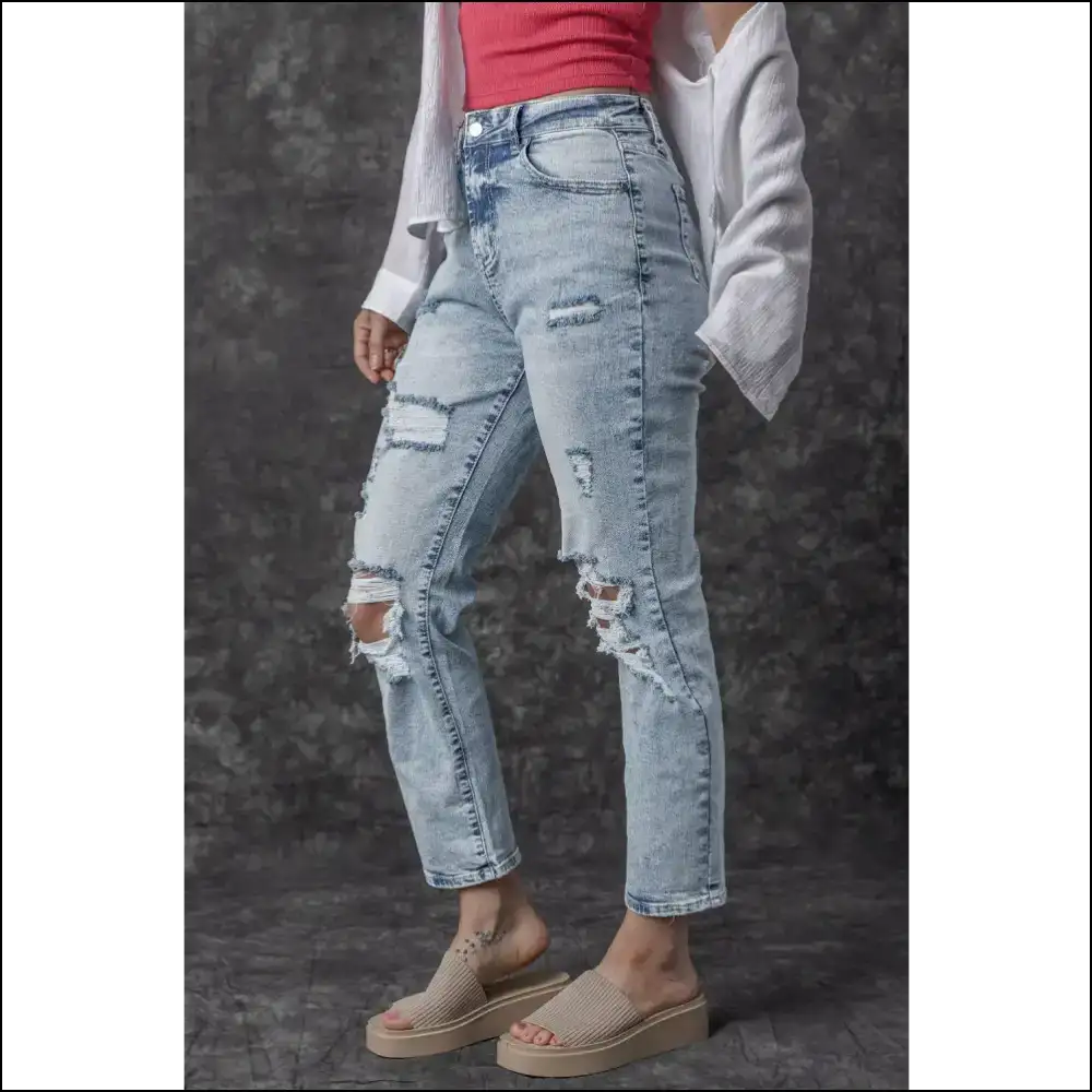 Distressed High Waist Jeans: where your Curves Meet Existential Dread ๐๐ - Jeans on Sale Worldwide Shipping