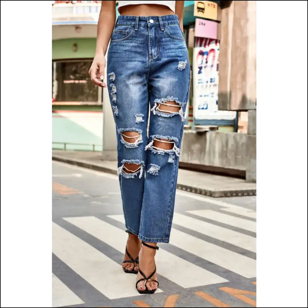 Distressed High Waist Straight Jeans: Wear your Personality not Exโs! ๐ - Jeans on Sale Worldwide Shipping
