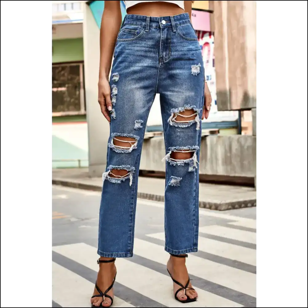 Distressed High Waist Straight Jeans: Wear your Personality not Exโs! ๐ - Medium / s - Jeans on Sale Worldwide Shipping