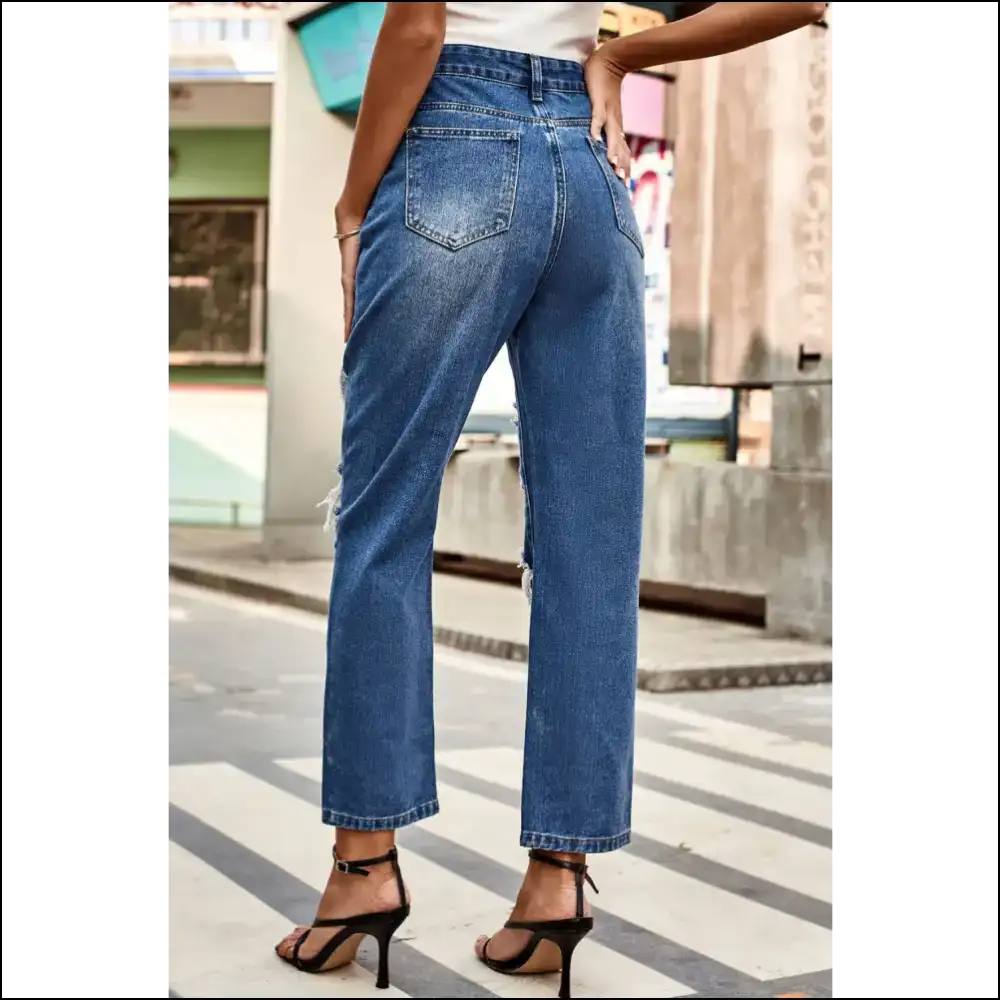 Distressed High Waist Straight Jeans: Wear your Personality not Exโs! ๐ - Jeans on Sale Worldwide Shipping
